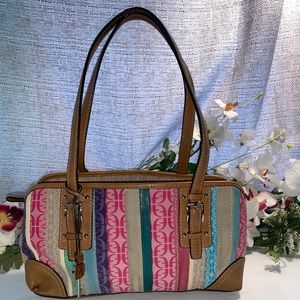 Fossil Colorful Striped Satchel with Leather Trim
